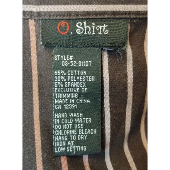 O SHIRT Womens Brown Tan Striped Long Sleeve Button Up Shirt Top - Picture 3 of 3